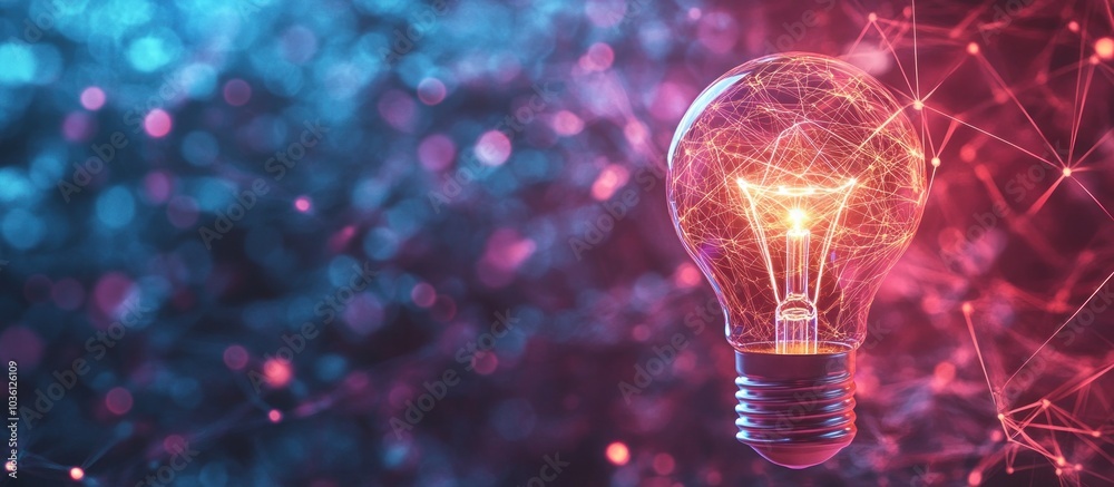 Wall mural glowing light bulb with abstract background.