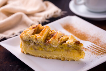 Delicious Slice of Homemade Apple Pie on White Plate