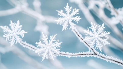 Obraz premium Delicate snowflakes on ice-covered branches, nature s frozen elegance