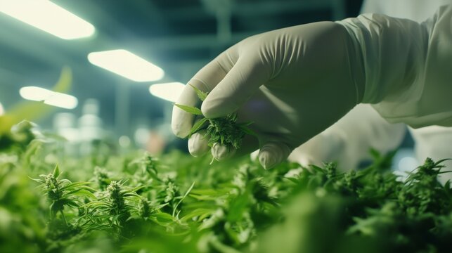 Cannabis buds being carefully trimmed by workers in a licensed facility
