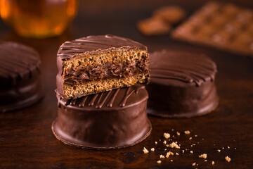 Delicious Chocolate Alfajores Covered Pastry with Rich Cream Filling