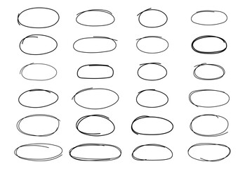 Collection circles in trendy style. Hand drawn. Doodle. Vector. Abstract scribbles. Brush. Editable stroke. Pencil. Element, shapes. Line and underline. Textbox, bubbles. Frame. Mark. Curves. Check