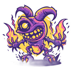 Colorful Cartoon Monster with Flames