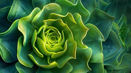 Obraz premium A macro shot of a succulent reveals a symphony of shades of green from bright lime to deep emerald layered in a mesmerizing pattern.