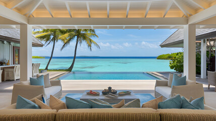 Obraz premium An exclusive private island villa surrounded by pristine beaches and crystal-clear waters