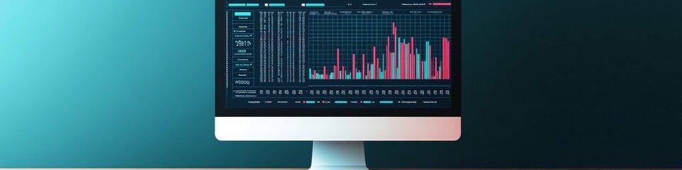 Computer Screen Financial Graphs, Charts, Isolated, on a LinkedIn Banner, Background, AI Generated
