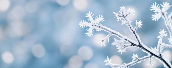 Snowflakes landing on ice-covered branches, frozen winter elegance
