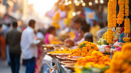 Naklejka premium Bustling Market Scene for Diwali Gifts and Decorations