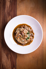 Delicious Beef and Rice Dish in Elegant White Plate