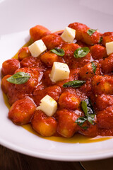 Delicious Gnocchi in Rich Tomato Sauce With Fresh Basil and Cheese