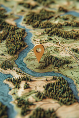 3D map marker, location point on the map generated.AI