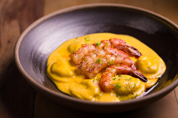 Delicious Shrimp Dish with Creamy Sauce and Ravioli