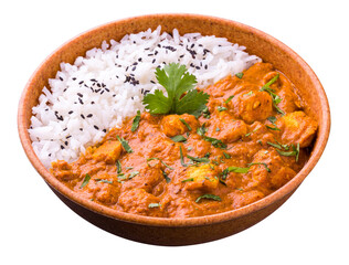 Delicious Indian Curry with Basmati Rice in a Brown Bowl