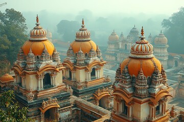 Fototapeta premium A view of several intricately decorated domes of an ancient temple.