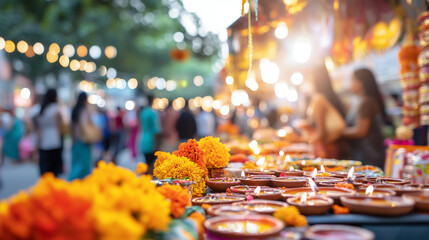Bustling Market Scene During Diwali Celebration