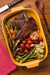 Delicious Roasted Beef With Fresh Vegetables In Baking Dish