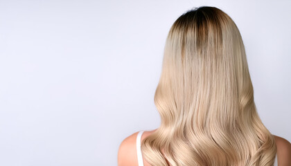 Naklejka premium blonde hair in back side on side position provides copy space for text. background concept isolated white