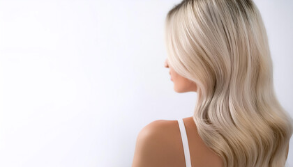 Obraz premium blonde hair in back side on side position provides copy space for text. background concept isolated white