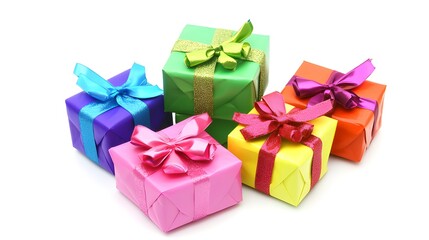 Fototapeta premium Small stack of wrapped presents with colorful bows