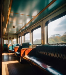 Fototapeta premium Sunlit Train Carriage Interior