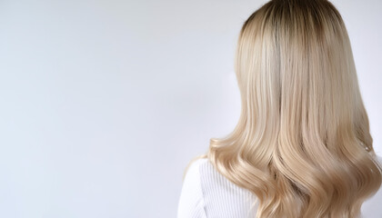 Obraz premium blonde hair in back side on side position provides copy space for text. background concept isolated white