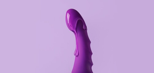 Vibrator covered with intimate lubricant on lilac background, closeup