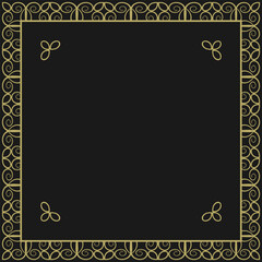 Square frame with vintage gold ornament on black background. Version 6. Vector illustration