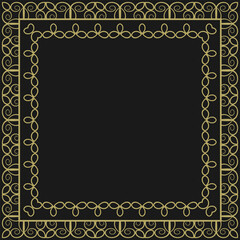 Square frame with vintage gold ornament on black background. Version 7. Vector illustration