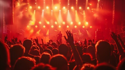 Rock concert with a mosh pit in front of the stage