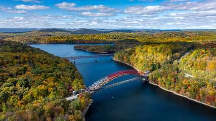 Late afternoon aerial autumn image of the area surrounding the Yorktown Heights, NY, USA  10-16-2024