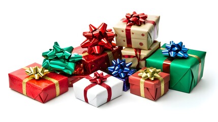 Obraz premium Small stack of wrapped presents with colorful bows