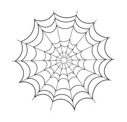 Web in cartoon style. Vector illustration of a web with thin threads isolated on a white background. Contour. Graphic lines.