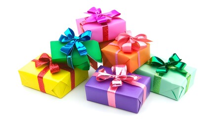 Obraz premium Small stack of wrapped presents with colorful bows