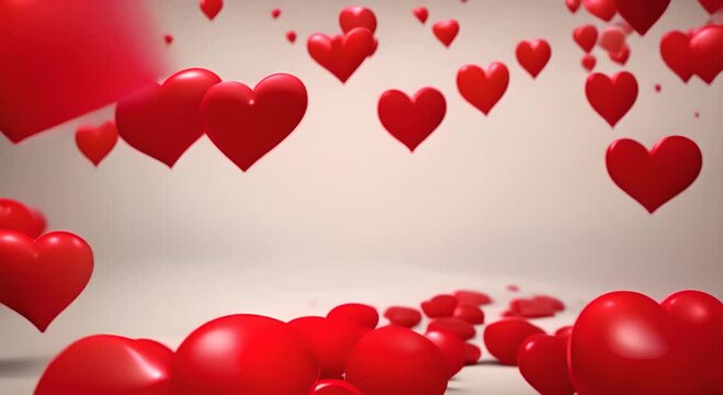 Approaching red hearts on a red background 4K