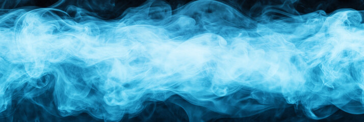 Fototapeta premium Abstract blue smoke swirls against a black background.
