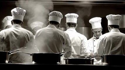Culinary Teamwork at a Bustling Restaurant Kitchen During Dinner Service on a Busy Evening