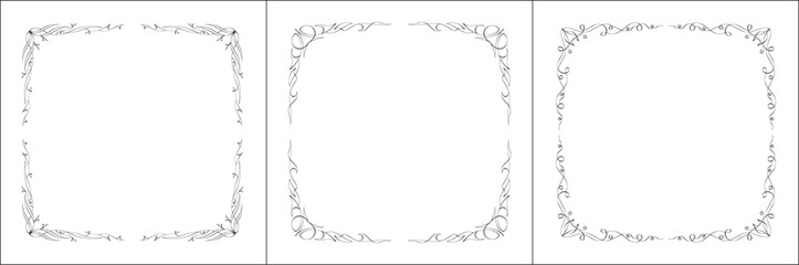 Set of three vector decorative frames. Black and white. Vector frame for all sizes and formats. Isolated vector illustration.	
