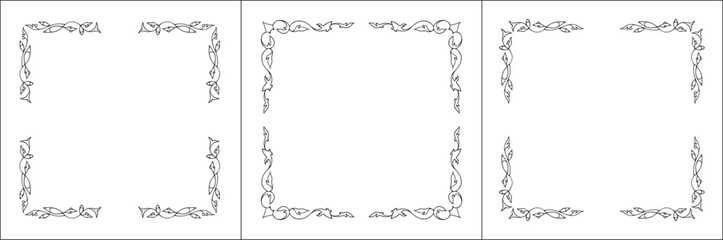 Set of three vegetal vector frames . Black and white. Vector frame for all sizes and formats. Isolated vector illustration.	
