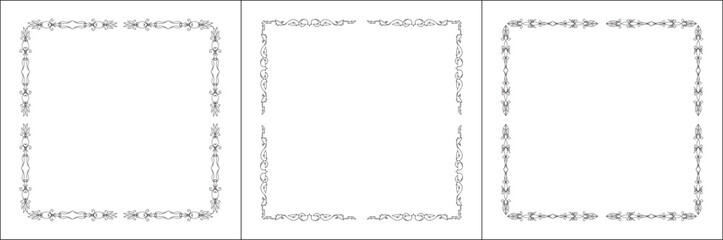 Set of three vegetal vector frames . Black and white. Vector frame for all sizes and formats. Isolated vector illustration.	

