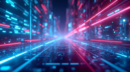 perspective data tracking data transfer blue pink neon glowing lights, high bandwidth transaction scanning. 