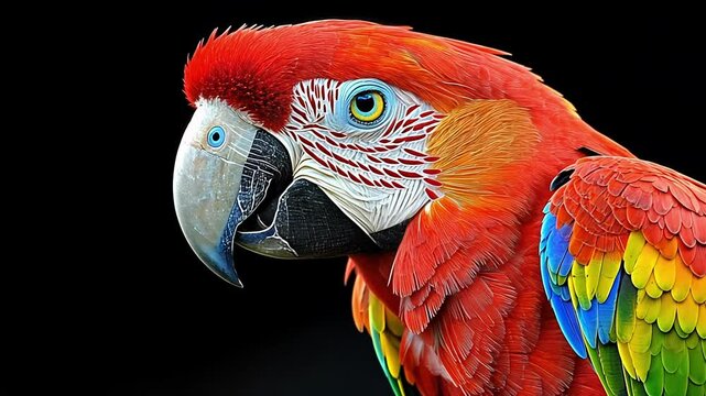 A Close-Up Encounter With a Vibrant Macaw Showcasing Its Striking Feathers in a Natural Habitat