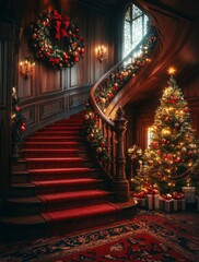 Obraz premium Festlich dekorierte Treppen für die Weihnachtszeit