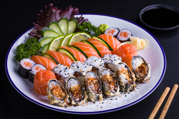 Delicious Assorted Sushi Platter with Fresh Salmon and Roll Varieties