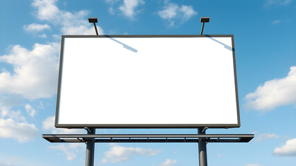 Obraz premium Blank billboard mockup on blue sky background for new advertisement. Generative AI