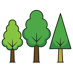 Trees Vibrant Flat Illustrations Collection.  Flat illustration. Vector images on a white background