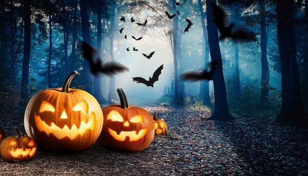 Flederm&auml;use fliegen &uuml;ber die K&uuml;rbisse im Wald