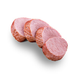 Sliced Juicy Seasoned Pork Meat On A White Background