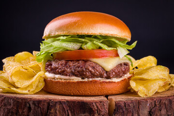 Delicious Homemade Cheeseburger with Fresh Lettuce and Tomato
