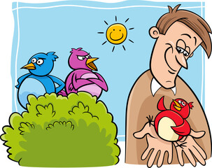 bird in the hand worth two in the bush cartoon