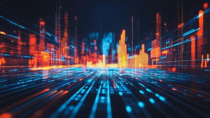 Abstract business smart city and charts and graphs with statistics to innovative analyze business potential and forecast future development of companies growth.